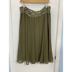Worthington Skirt Size 12 Green Flounce Beaded Embroidered Boho Gypsy Festival